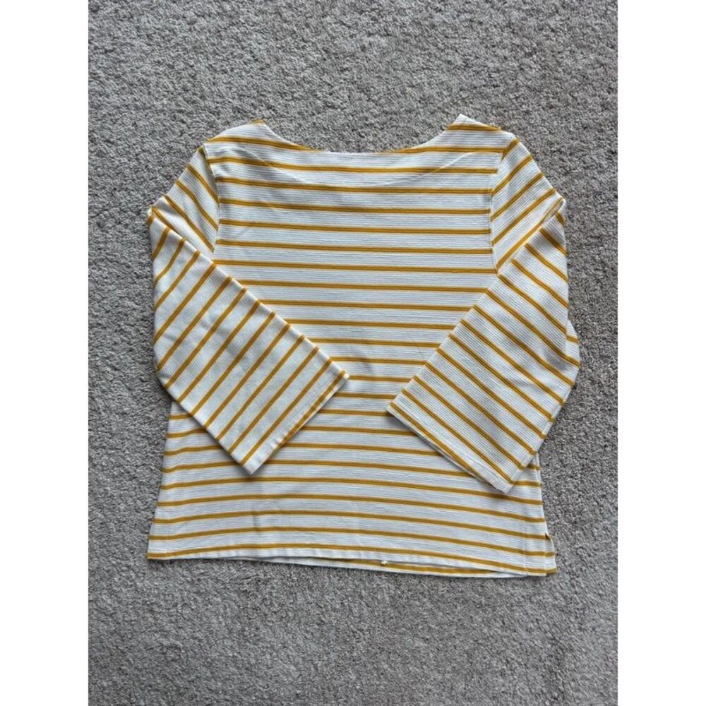 Old Navy Women Large Mustard Striped Bell Sleeve Top Ribbed Knit Boatneck Shirt - Picture 5 of 5